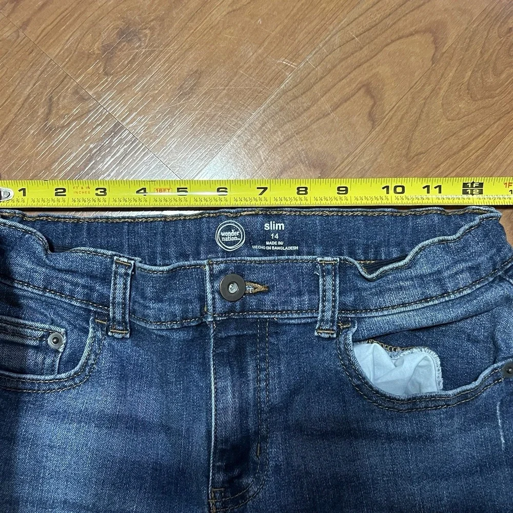 Wonder Nation Boys Slim Jeans Size 14 Adjustable Waist Distressed Blue Jeans